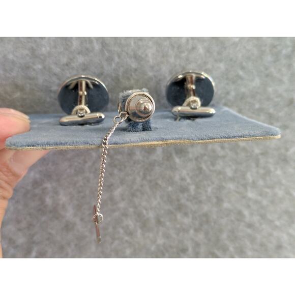 Hadley Holmberg Jewelry Set Mens Silver Tone Cufflinks Tie Tack Pin - Picture 12 of 12